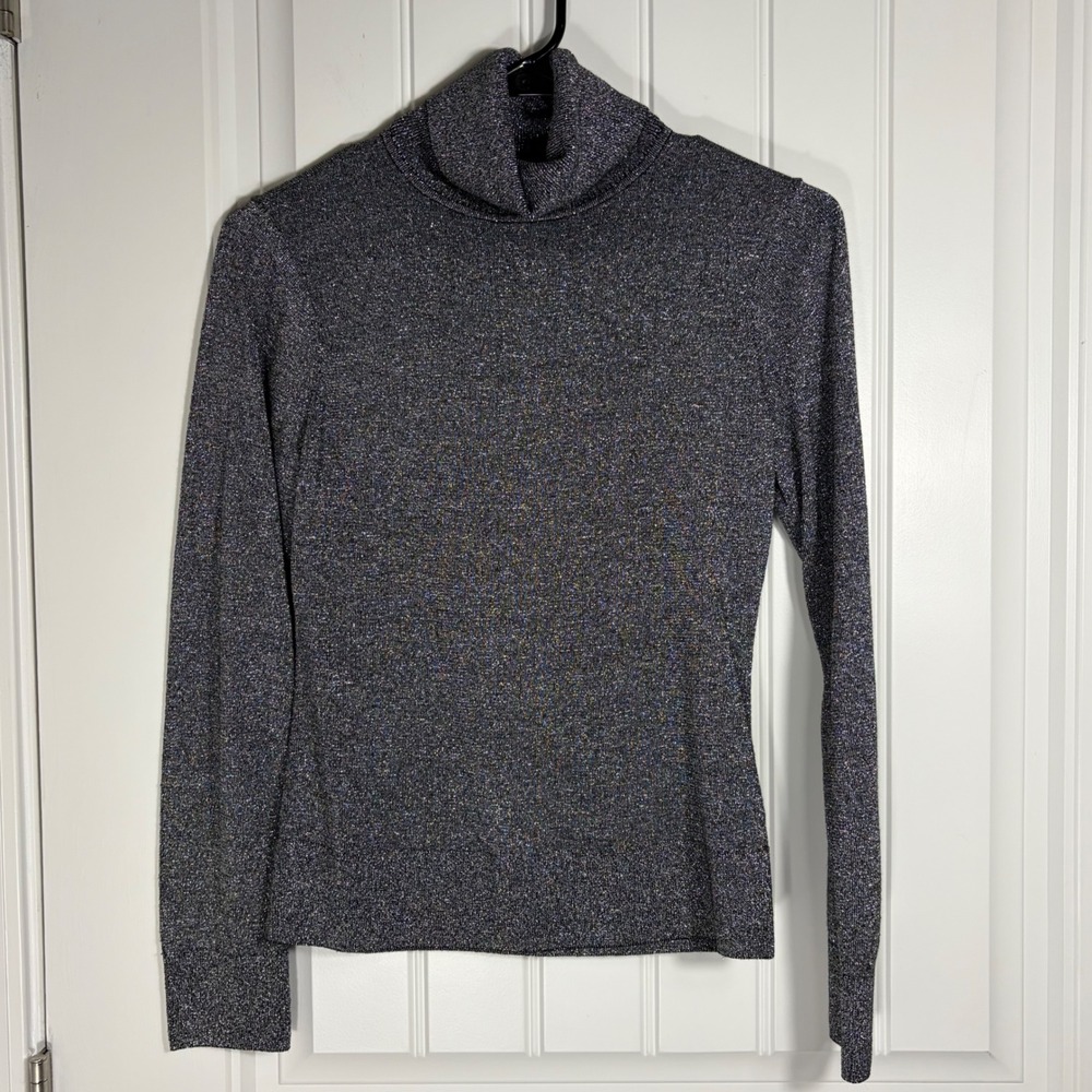 H&M Metallic Shimmer Turtleneck Sweater Charcoal Grey Glitter Long Sleeve Small